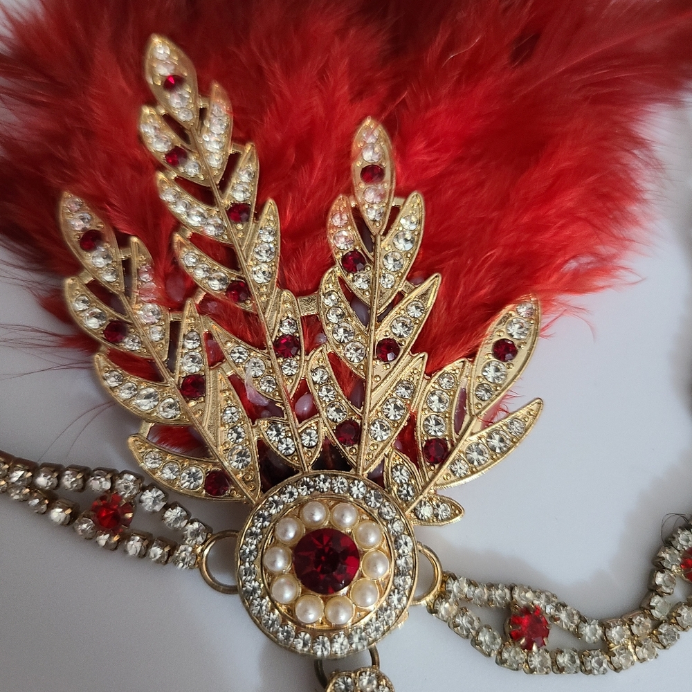 Headband Flapper Girl Rhinestones Quality Costume Party Halloween Feathers Pearl - Picture 3 of 11